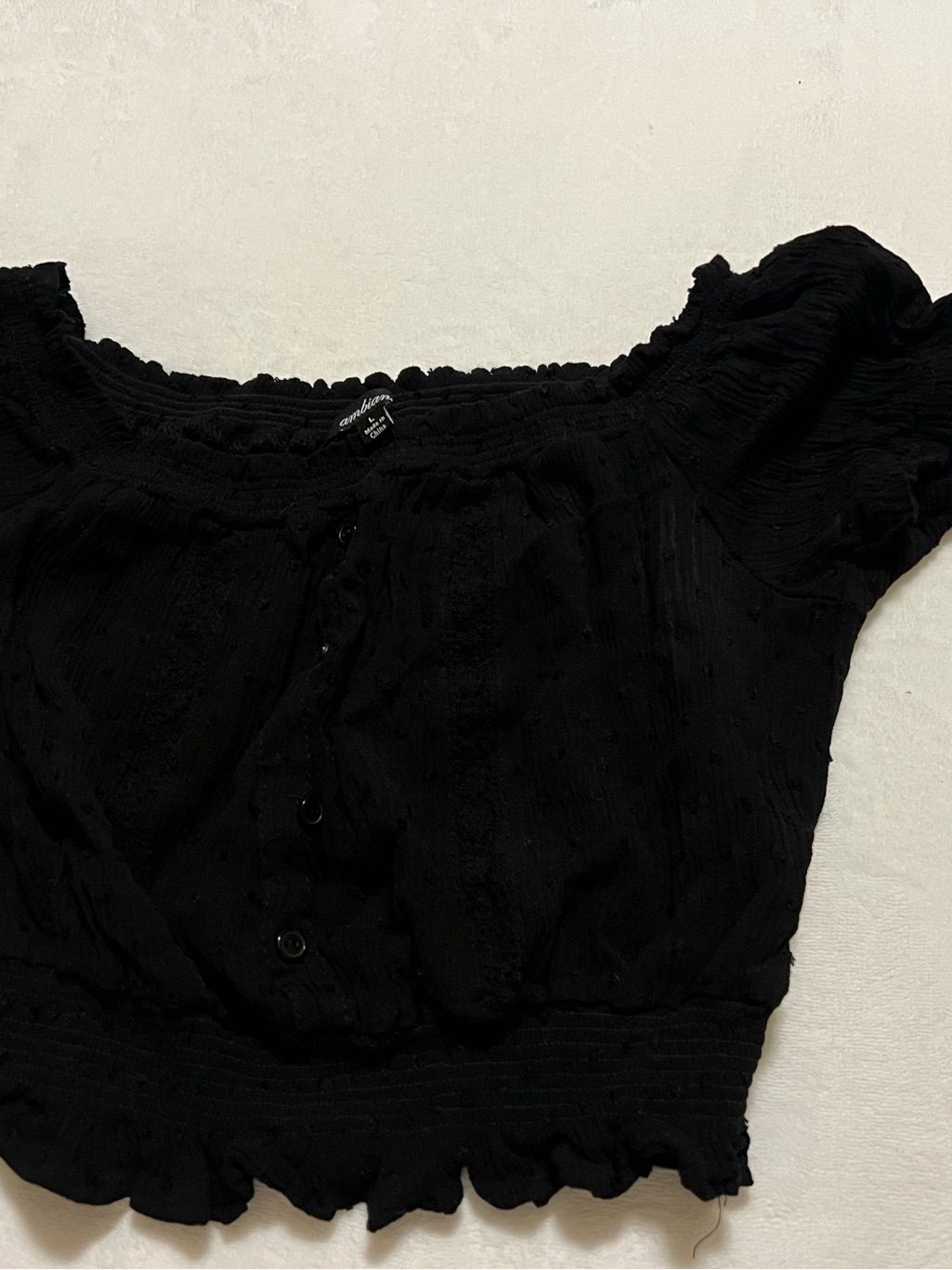 Black Cropped Top Off The Shoulder Size Large Short Sleeve